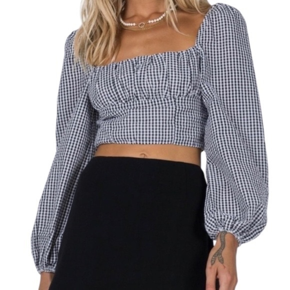 Princess Polly Ariah Black & White Gingham Ruched Cropped Top - 4